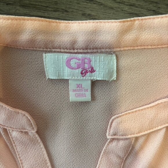 XL GB Girls Peach V-Neck Sheer Blouse - Picture 3 of 3